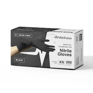 Extra Small Nitrile Exam Latex Free and Powder Free THICKER Gloves - (4 mil) in Black - Box of 200