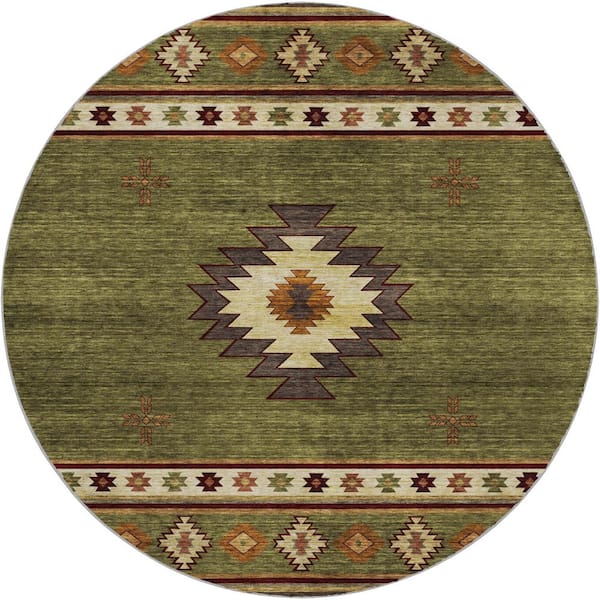 Dream Shag Premium Machine Washable Abstract ADS179 Green 8 ft. x 8 ft. Round Rug