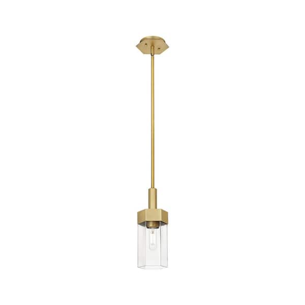 Innovations Claverack 100-Watt 1 Light Brushed Brass Shaded Pendant Light with Clear glass Clear Glass Shade