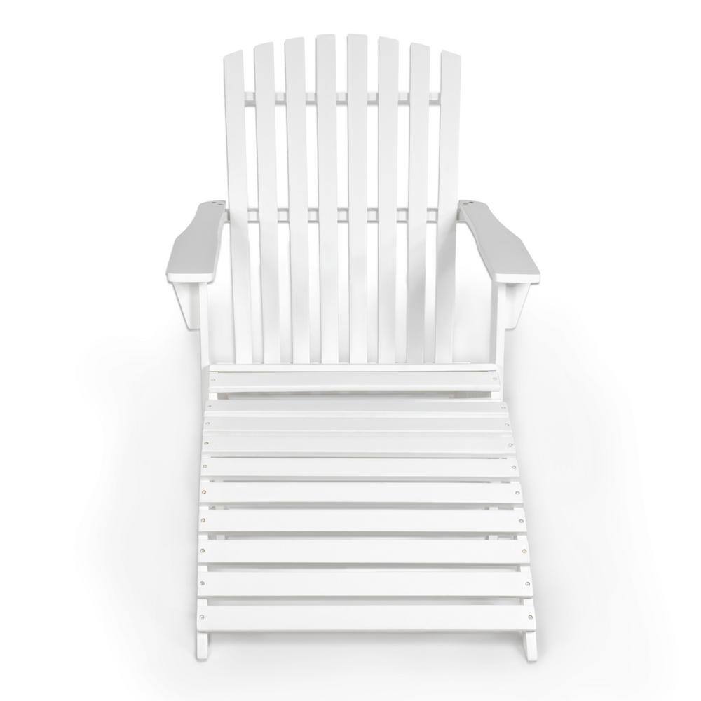 Saranac White Acacia Wood Adirondack Chair with Ottoman