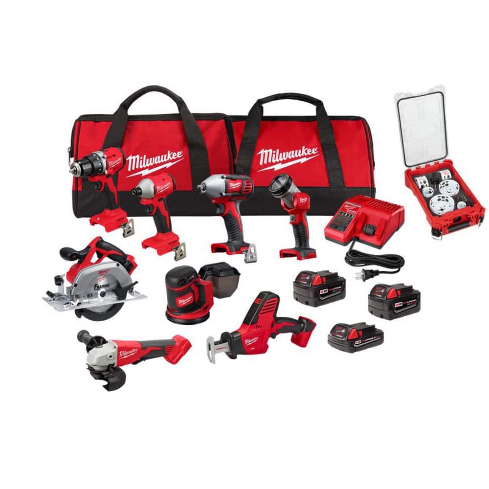 Milwaukee キャンプセット Milwaukee M18 18V Cordless Lithium-Ion 8-Tool Combo Kit w/ 3