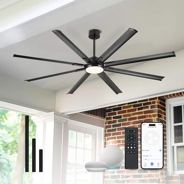 JAZAVA 84 in.Indoor Aluminum Black 100-240 V 82 RPM Industrial Ceiling Fan with Integrated LED