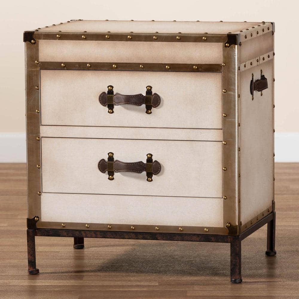 Laura 23.6 in. White Rectangle Canvas End Table with 2 Drawers - thumbnail 7