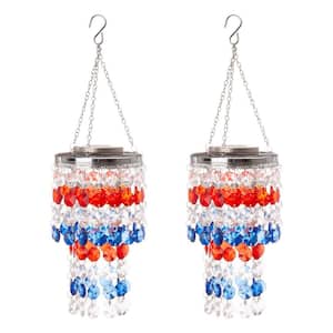 2-Piece 19.25 in. H Solar Lighted Multicolored Acrylic Jewel Beaded Wind Chime or Patriotic Windchime