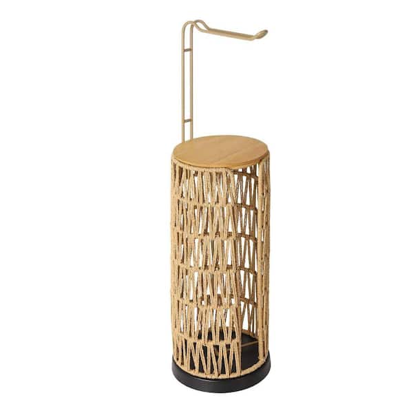 Aoibox Freestanding Toilet Paper Holder with Storage Wooven Rattan Brown Bathroom Decor Extra Storage Quick and Easy Access