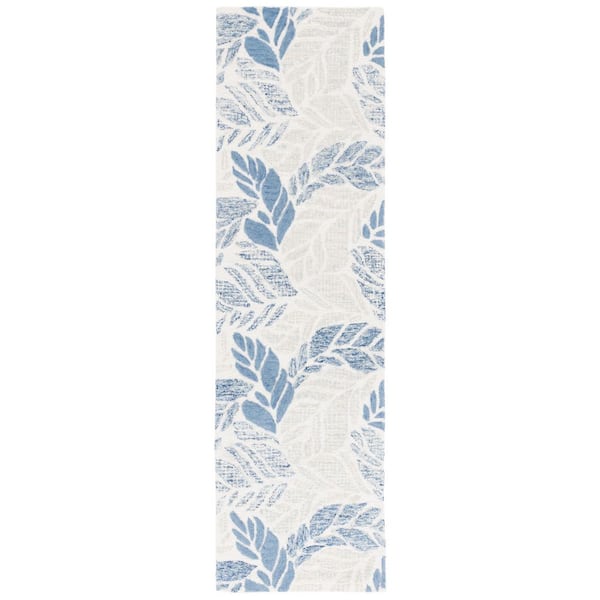Martha Stewart 2 ft. x 8 ft. Ivory/Blue Oversized Floral Runner Rug