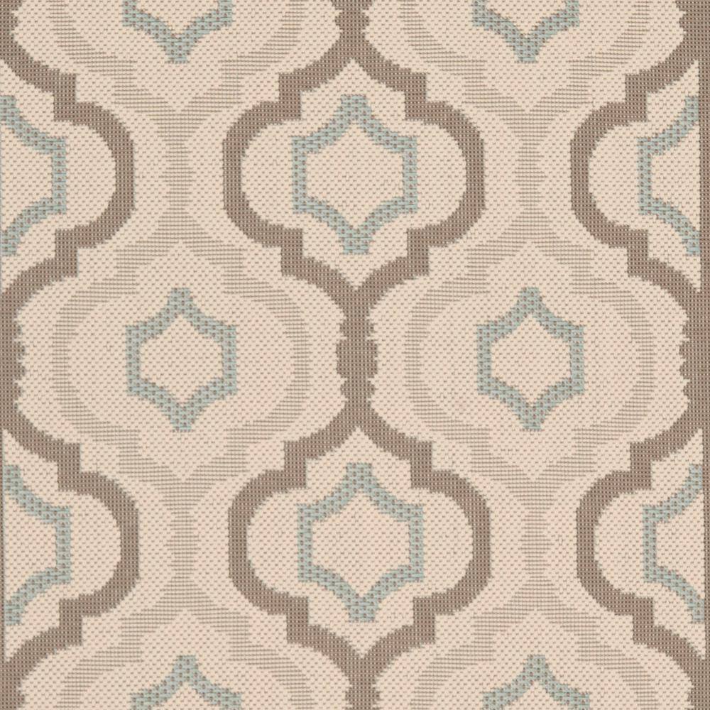 Beige and Aqua Geometric Pattern Outdoor Runner Rug