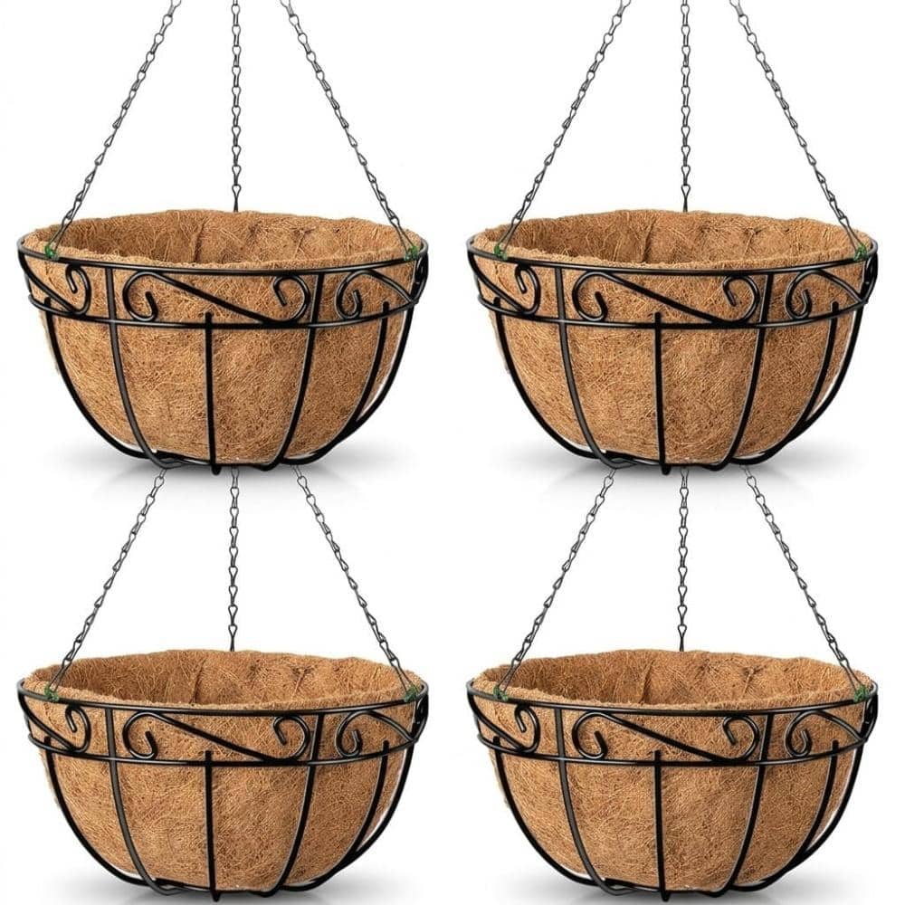 "4Pcs 15"" Metal Wire Hanging Baskets with Coco Fiber Liners, Indoor Outdoor Plant Planters" price history on PriceWatchPro