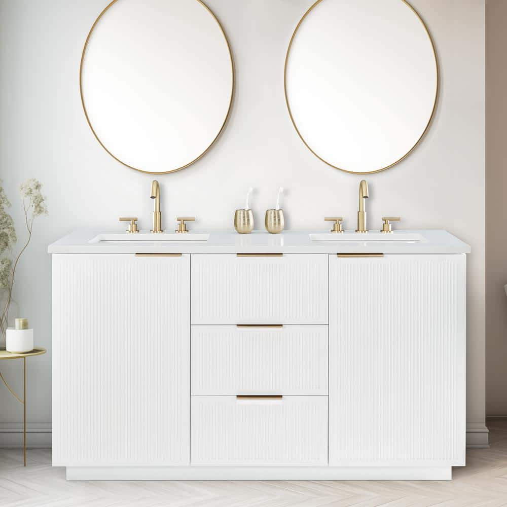 Addison 60" White Solid Wood Double Vanity with Engineered Stone Top