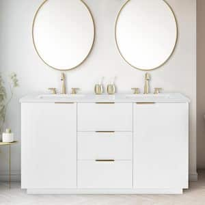 Addison 60 in. W Bath Vanity in White with Engineered Stone Top in Ariston White with White Sinks