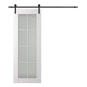 Paola 30 in. x 96 in. 8-Lite Frosted Glass Bianco Noble Wood Composite Sliding Barn Door with Hardware Kit