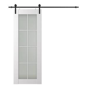 Paola 32 in. x 80 in. 8-Lite Frosted Glass Bianco Noble Wood Composite Sliding Barn Door with Hardware Kit