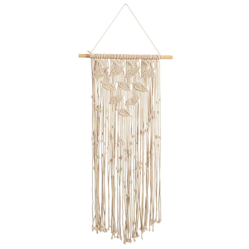 Handcrafted Ivory Cotton Wall Hanging with Pine Wood Rod - Bohemian  Waterfall