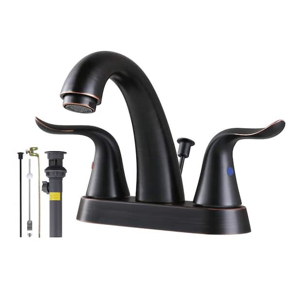 IVIGA 4 in. Centerset Double-Handle High Arc Bathroom Faucet with Drain Kit Included in Oil Rubbed Bronze