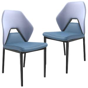 Eclat Modern Upholstered Leather Dining Side Chair with Metal Legs Set of 2 in Blue Grey