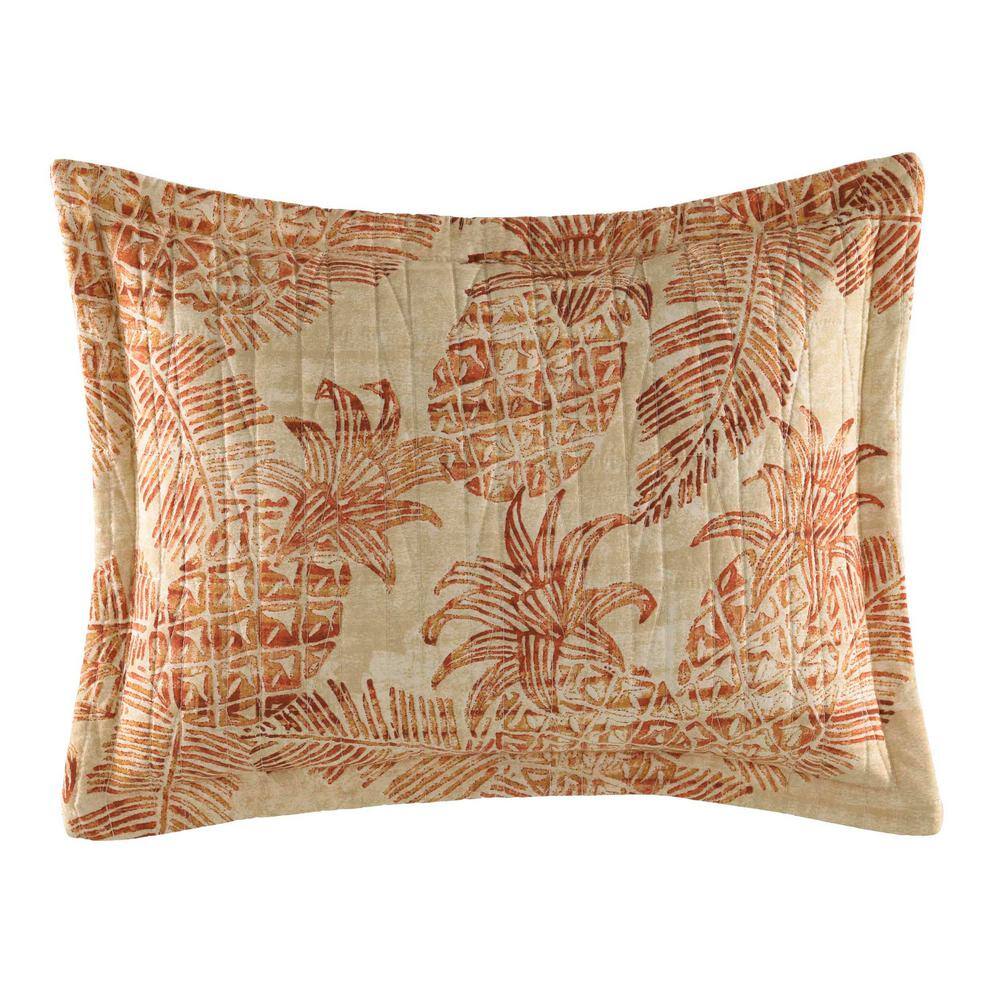 Standard Aqua Embroidered Cotton Sham Set with Tropical Design
