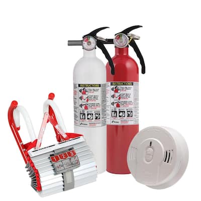 2-Story Home Fire Safety Kit, 3-Pack Smoke Detector with Fire Escape Ladder and 2-Pack Recreational Fire Extinguisher