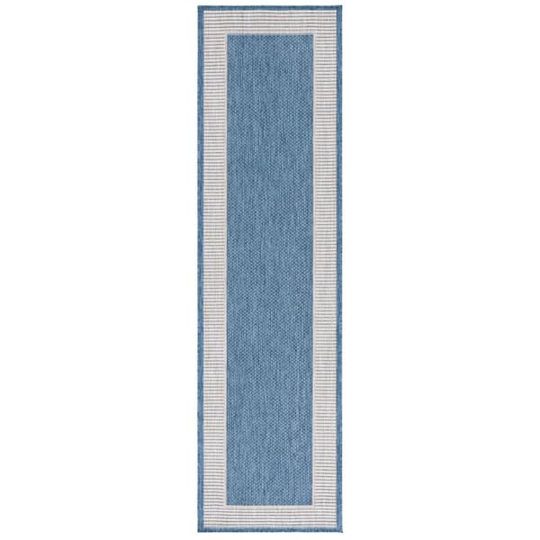 Beach House Blue/Ivory 2 ft. x 8 ft. Double Border Indoor/Outdoor Runner Rug