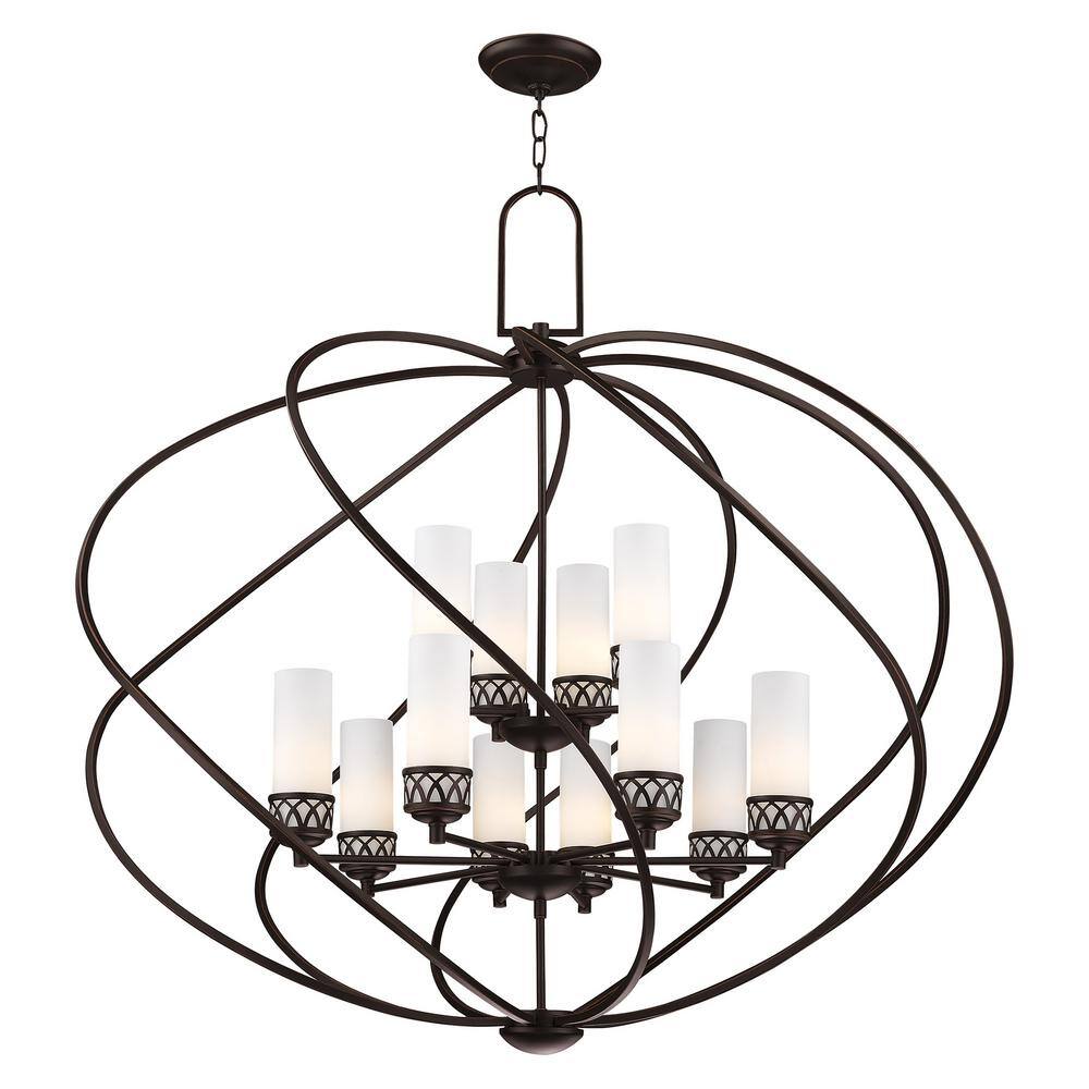Westfield Olde Bronze 12-Light Foyer Chandelier with Satin Opal White Glass