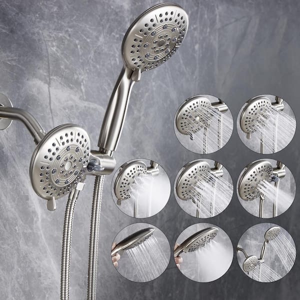 Rain 5-Spray Patterns 4.7 in.Adjustable Dual Shower Heads Wall Mount Handheld Shower Head 1.8 GPM in Brushed Nickel