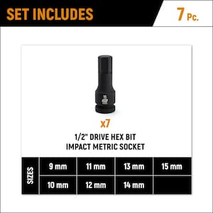 1/2 in. Drive Metric Hex Bit Impact Socket Set (7-Piece)