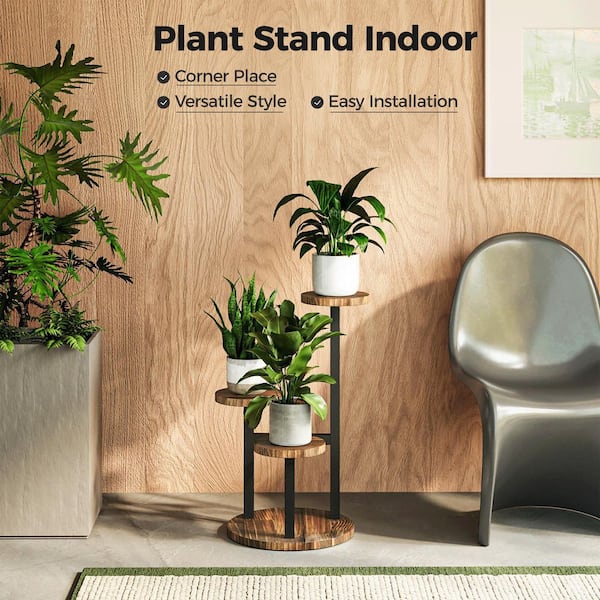 3 Tier Metal and Wood Plant Stand Indoor Outdoor Flower Pot Holder Shelf for Corner Display (12.9 in. H W x 20.9 in. H)