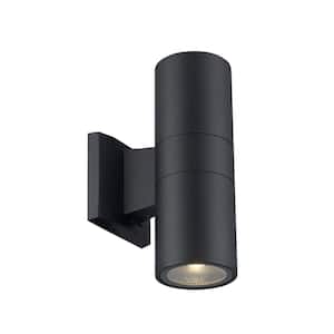 Compact 10 in. Black Integrated LED Cylinder Outdoor Wall Light Fixture with Clear Glass