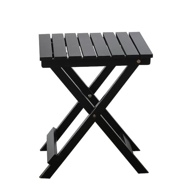 BplusZ Adirondack Square Portable Folding Wood 18 in. High Outdoor Side Table, Black