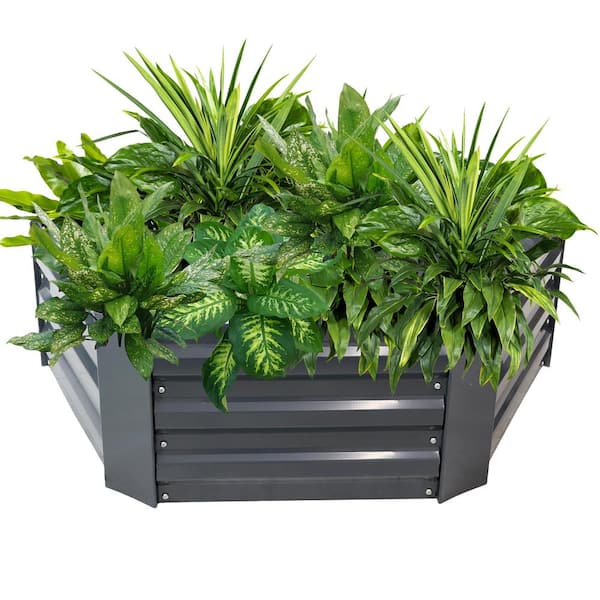 40 in. Hexagon Dark Gray Galvanized Steel Raised Bed