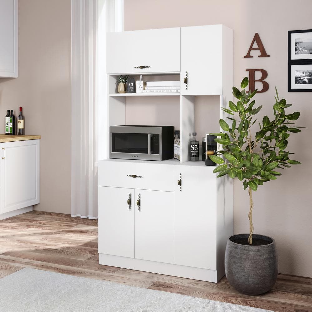 LIVING SKOG Monti White Pantry Buffet with Hutch and Drawer Kitchen