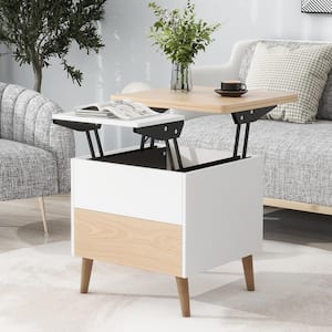 21.65 in. Oak Square MDF Top Multi-Functional Extendable Coffee Table with Storage and Lift Top