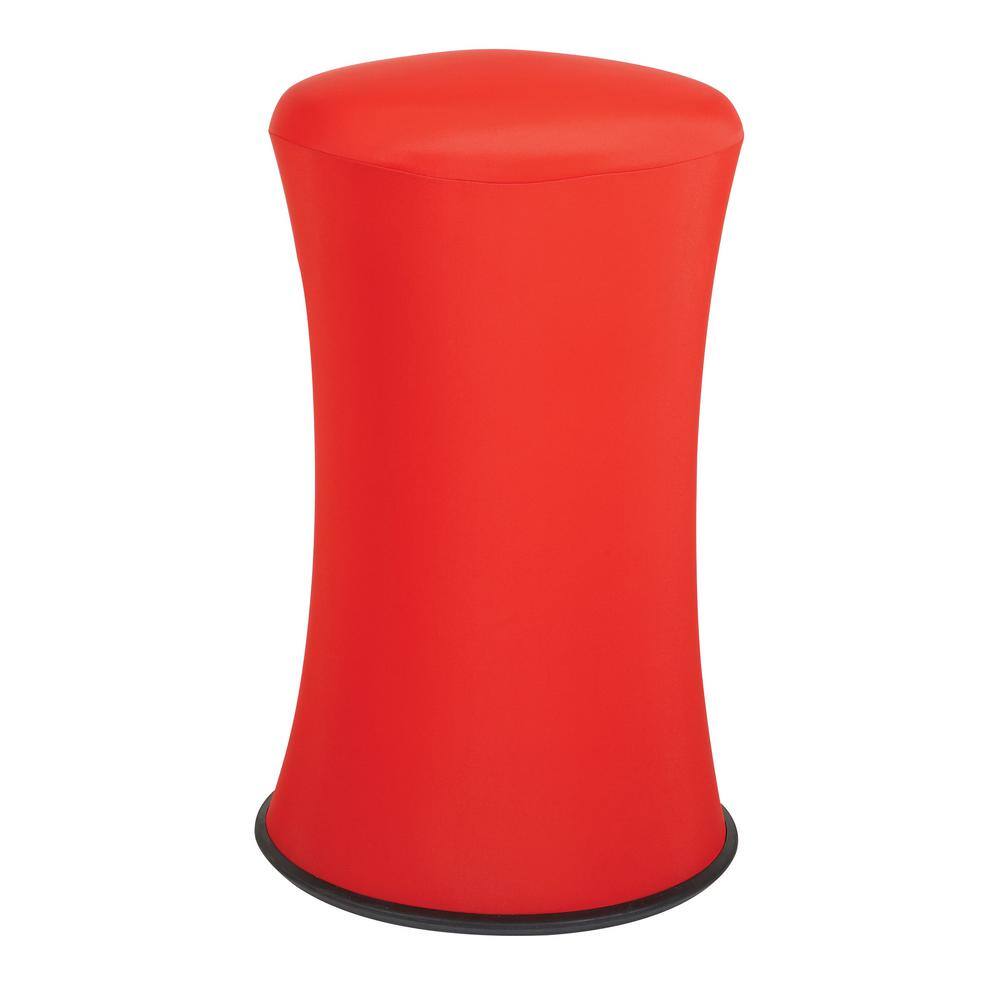 Front view of a red upholstered active height stool.