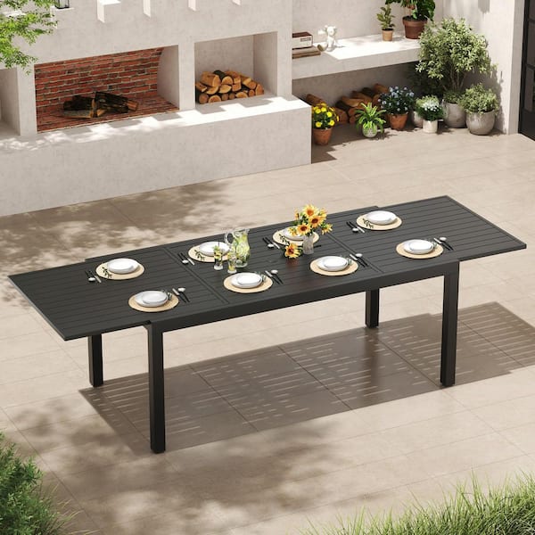 106.3 in. Width Large Black Rectangle Aluminum Patio Outdoor Dining Table with Extension
