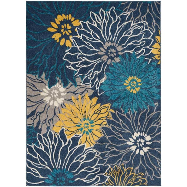 Nourison Passion Blue 5 ft. x 7 ft. Floral Contemporary Area Rug