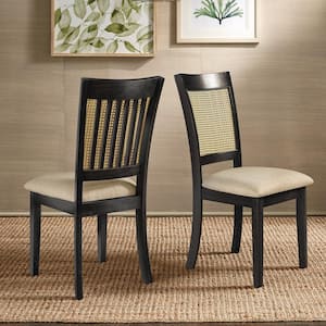 Black Cane Slat Back Accent Dining Chair (Set of 2)