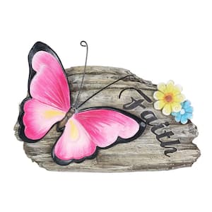 11 in. x 8 in. Faith Pink Butterfly Hand Painted Garden Statue