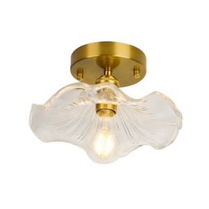 9 in. Gold Modern Indoor Clear Glass Shade Lotus Leaf petal Flower Design Novel Semi-Flush Mount Ceiling Light