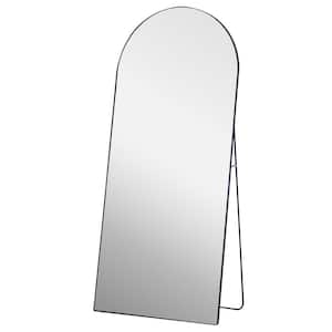 31.5 in. W x 71 in. H Metal Framed Arched Floor Standing Full-length Mirror with Bracket in Black