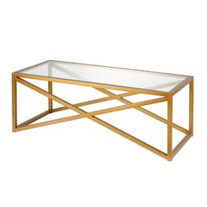 Calix 46 in. Brass Large Rectangle Tempered Glass Coffee Table