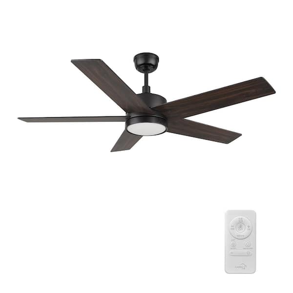 CARRO Trafford 52 in. Color Changing Integrated LED Indoor Matte Black 10-Speed DC Ceiling Fan with Light Kit/Remote Control