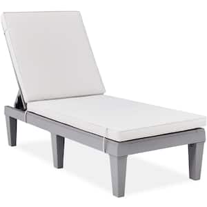 Gray 1-Piece Plastic Resin Outdoor Chaise Lounge Adjustable Height with White Cushion