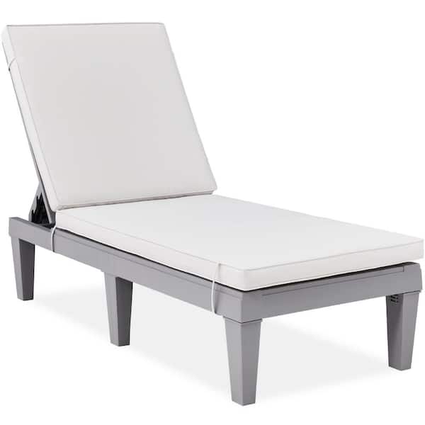Best Choice Products Gray 1-Piece Plastic Resin Outdoor Chaise Lounge Adjustable Height with White Cushion