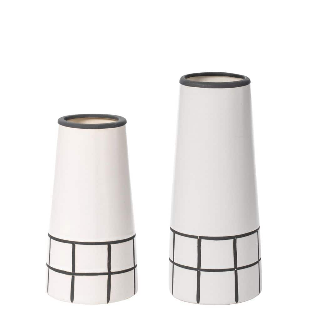 Set of 7 in. and 9.5 in. High Ceramic Modern Painted Grid Tapered Flower Table Vases, Black and White price history on PriceWatchPro