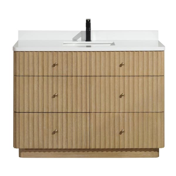 La Jolla 48 W x 22 in. D x 34.5 H Single Bath Vanity in Washed Oak with Engineered Quartz Top in White with White Basin