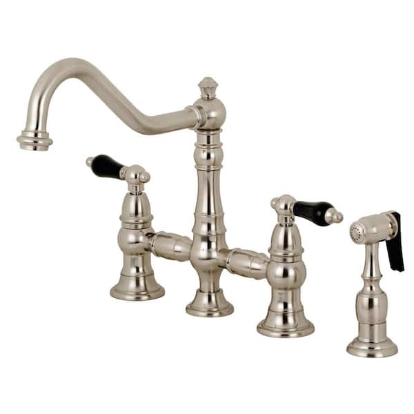 Kingston Brass Duchess 2-Handle Bridge Kitchen Faucet with Side Sprayer in Brushed Nickel