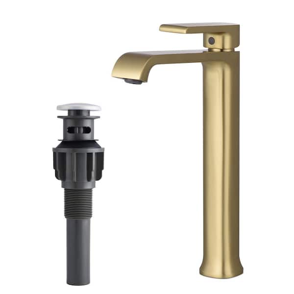 Unbranded Single Handle Single Hole Bathroom Faucet 1.08 GPM, Deck Mount Basin Mixer Tap with Spot Resistant in Brushed Gold
