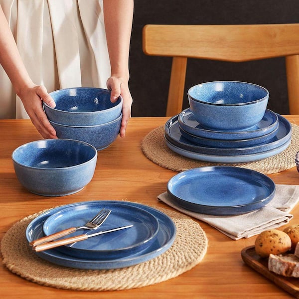 vancasso 12-Piece Blue Stoneware Dinnerware Set (Service for 4