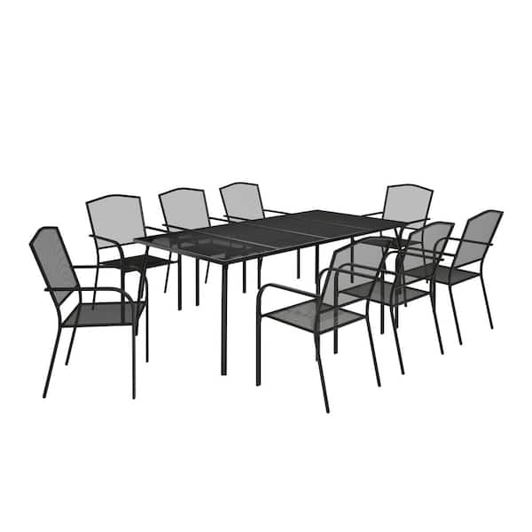 Clihome 9-Piece Metal Mesh Outdoor Dining Set with Large Table & 8 Breathable Chairs