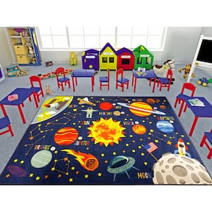 Multi-Color Kids and Children Bedroom Space Safari Road Map Educational Learning 8 ft. x 10 ft. Area Rug