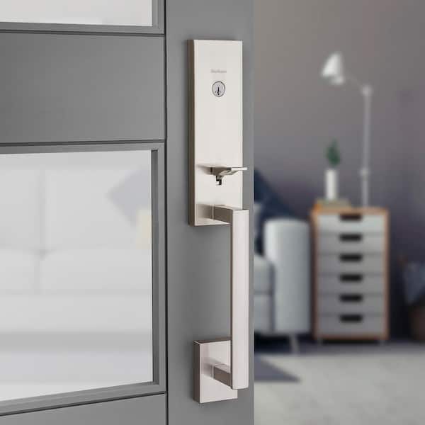 Vancouver Satin Nickel Single Cylinder Handle Set with Halifax Entry Door Handle Set Combo Pack